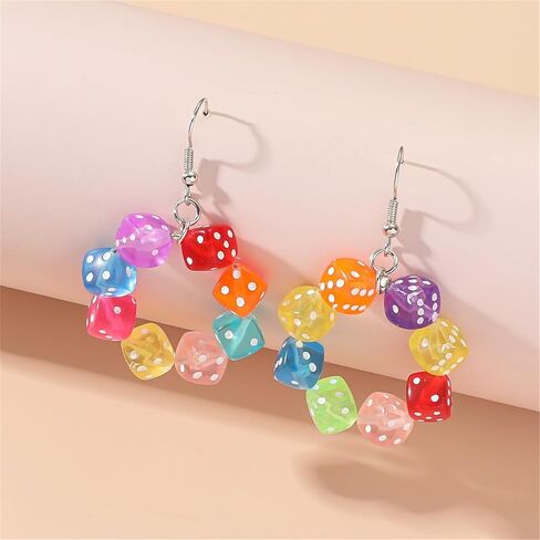 Unique 3D Dice Earrings for Women Cool Colorful Lucky Cubic Dice Playing Card Dangle Drop Earrings Gambling Casino Halloween Jewelry Gift (Colorful Dice) in Saudi Arabia