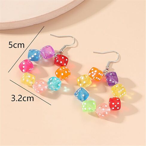 Unique 3D Dice Earrings for Women Cool Colorful Lucky Cubic Dice Playing Card Dangle Drop Earrings Gambling Casino Halloween Jewelry Gift (Colorful Dice) in Saudi Arabia