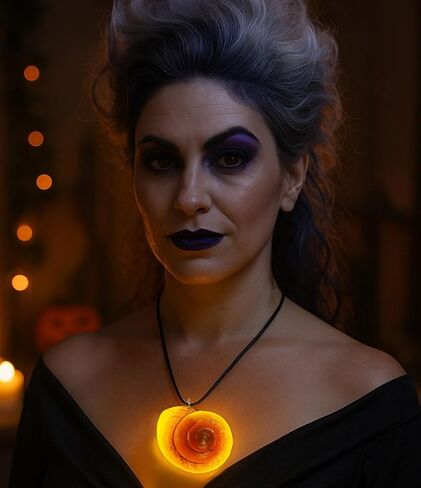 Glow Sea Witch Ursula Necklace - الذهب المرسوم باليد الحقيقية قلادة قشرة القشرة الإضاءة تضيق التأثير على Cosplay Ursula Witch Associory مجوهرات الهالوين للنساء in Saudi Arabia