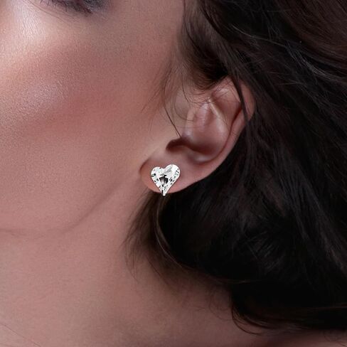 Aquamarine Heart Stud Earrings – Blue Birthstone Earrings for Women, Genuine Blue Gemstone Jewelry in Sterling Silver, Dainty Aquamarine Heart Jewelry for for Casual & Formal Wear in Saudi Arabia