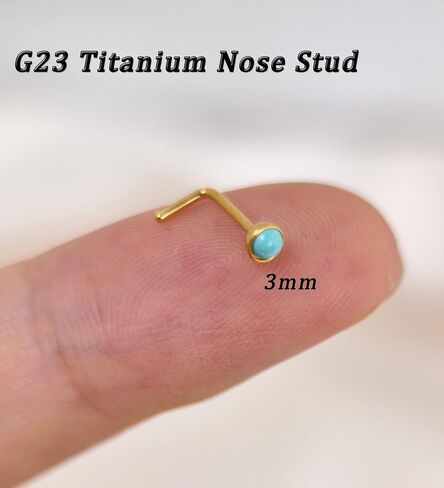 G23 Titanium أنف حلقات 3mm الفيروز L شكل حلقات الأنف ترصيع 20G 14K الذهب الذهب hypiallergenic percings الأنف المجوهرات للنساء الرجال in Kuwait