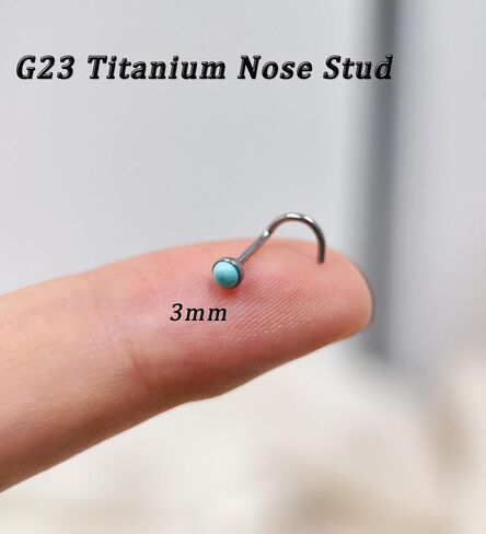 G23 Titanium أنف حلقات الأزرار 3 مم الأزرق الفيروزي الصوفيات خواتم الأنف 20g الفضة مسامير السفلية السفلية مثقوب الأنف مجوهرات للنساء الرجال in Kuwait