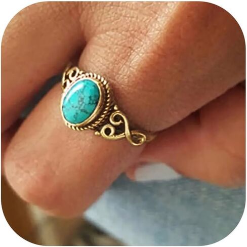 Turquoise Rings for Women Western Outfit Gold Knuckle Statement Stackable Ring Wedding Dresses Christmas Jewelry Gifts in Saudi Arabia