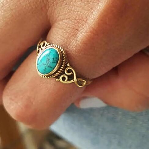 Turquoise Rings for Women Western Outfit Gold Knuckle Statement Stackable Ring Wedding Dresses Christmas Jewelry Gifts in Saudi Arabia