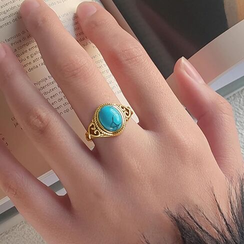 Turquoise Rings for Women Western Outfit Gold Knuckle Statement Stackable Ring Wedding Dresses Christmas Jewelry Gifts in Saudi Arabia