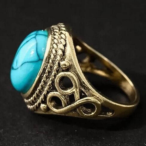 Turquoise Rings for Women Western Outfit Gold Knuckle Statement Stackable Ring Wedding Dresses Christmas Jewelry Gifts in Saudi Arabia