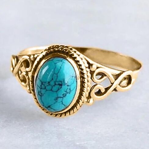 Turquoise Rings for Women Western Outfit Gold Knuckle Statement Stackable Ring Wedding Dresses Christmas Jewelry Gifts in Saudi Arabia