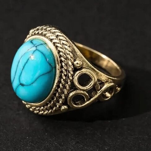 Turquoise Rings for Women Western Outfit Gold Knuckle Statement Stackable Ring Wedding Dresses Christmas Jewelry Gifts in Saudi Arabia