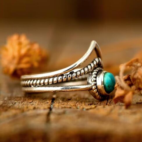 Turquoise Statement Rings for Women Western Turquoise Rings Silver Knuckle Thumb Ring Stackable Wedding Ring Turquoises Jewelry Dresses Accessories in Saudi Arabia