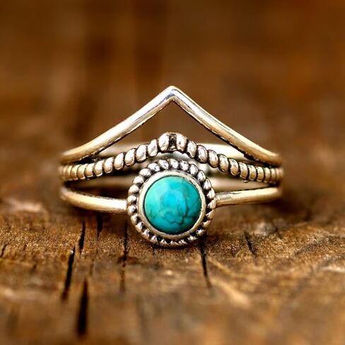 Turquoise Statement Rings for Women Western Turquoise Rings Silver Knuckle Thumb Ring Stackable Wedding Ring Turquoises Jewelry Dresses Accessories in Saudi Arabia
