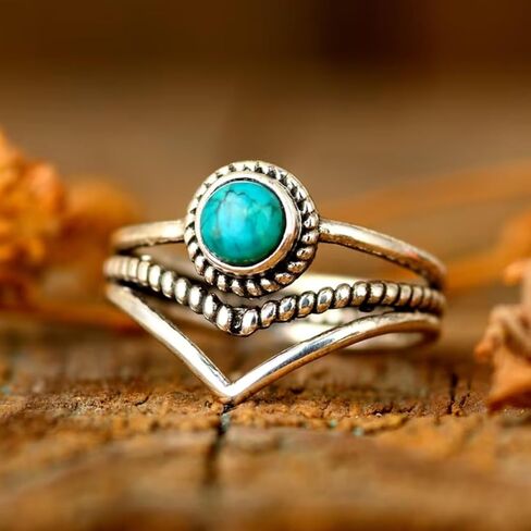 Turquoise Statement Rings for Women Western Turquoise Rings Silver Knuckle Thumb Ring Stackable Wedding Ring Turquoises Jewelry Dresses Accessories in Saudi Arabia