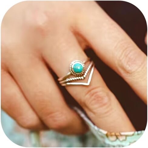 Turquoise Statement Rings for Women Western Turquoise Rings Silver Knuckle Thumb Ring Stackable Wedding Ring Turquoises Jewelry Dresses Accessories in Saudi Arabia