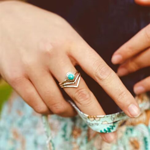 Turquoise Statement Rings for Women Western Turquoise Rings Silver Knuckle Thumb Ring Stackable Wedding Ring Turquoises Jewelry Dresses Accessories in Saudi Arabia