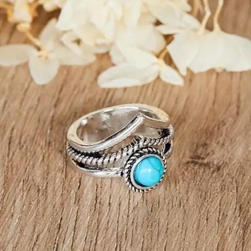 Turquoise Statement Rings for Women Western Turquoise Rings Silver Knuckle Thumb Ring Stackable Wedding Ring Turquoises Jewelry Dresses Accessories in Saudi Arabia