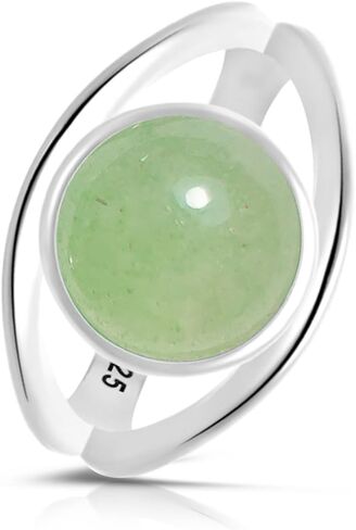 Sterling Silver Real Dongling Stone Ring,Natural Round Genuine Aventurine Quartz Crystal Gemstone Classical Plain Simple Ring for Women (A02_Light Green Dongling, 7) in Saudi Arabia