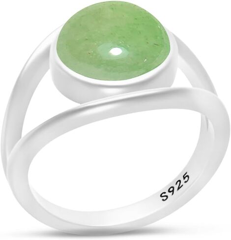Sterling Silver Real Dongling Stone Ring,Natural Round Genuine Aventurine Quartz Crystal Gemstone Classical Plain Simple Ring for Women (A02_Light Green Dongling, 7) in Saudi Arabia