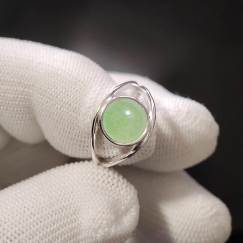 Sterling Silver Real Dongling Stone Ring,Natural Round Genuine Aventurine Quartz Crystal Gemstone Classical Plain Simple Ring for Women (A02_Light Green Dongling, 7) in Saudi Arabia