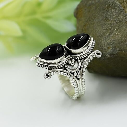 Rainbow Moonstone Ring 925 Sterling Silver | 7x10mm Pear Cab Natural Moonstone Gemstone | Real Crystal Healing Ring for Women | Handmade Silver Jewelry Gift (Rainbow Moonstone, 11) in Kuwait