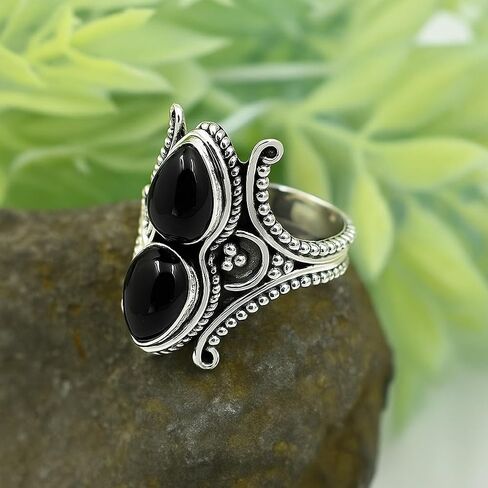 Rainbow Moonstone Ring 925 Sterling Silver | 7x10mm Pear Cab Natural Moonstone Gemstone | Real Crystal Healing Ring for Women | Handmade Silver Jewelry Gift (Rainbow Moonstone, 11) in Kuwait