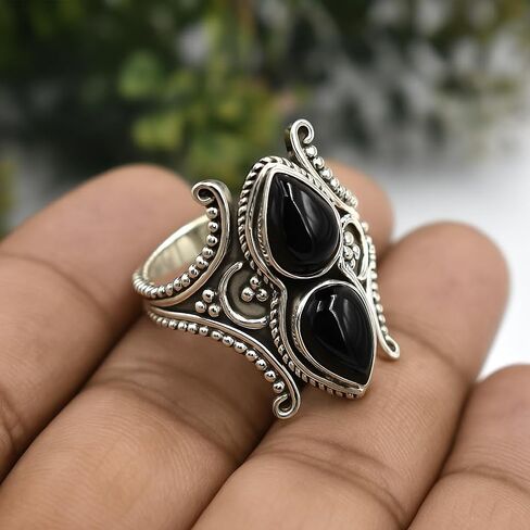 Rainbow Moonstone Ring 925 Sterling Silver | 7x10mm Pear Cab Natural Moonstone Gemstone | Real Crystal Healing Ring for Women | Handmade Silver Jewelry Gift (Rainbow Moonstone, 11) in Kuwait