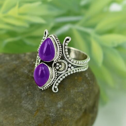 Rainbow Moonstone Ring 925 Sterling Silver | 7x10mm Pear Cab Natural Moonstone Gemstone | Real Crystal Healing Ring for Women | Handmade Silver Jewelry Gift (Rainbow Moonstone, 11) in Kuwait