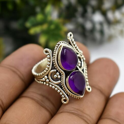 Rainbow Moonstone Ring 925 Sterling Silver | 7x10mm Pear Cab Natural Moonstone Gemstone | Real Crystal Healing Ring for Women | Handmade Silver Jewelry Gift (Rainbow Moonstone, 11) in Kuwait