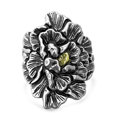 Handmade Big Resin Enamel Flower Ring,Adjustable Open Silver Wide Cocktail Party Gypsy Hippie Floral Ring for Women (A01) in Saudi Arabia