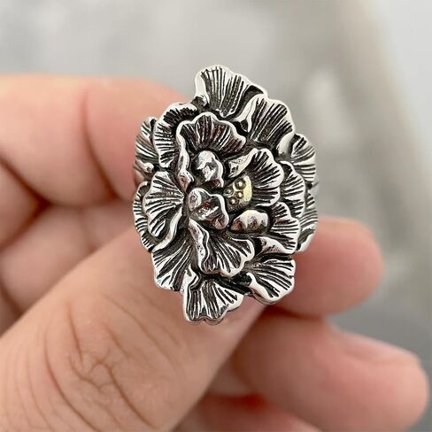 Handmade Big Resin Enamel Flower Ring,Adjustable Open Silver Wide Cocktail Party Gypsy Hippie Floral Ring for Women (A01) in Saudi Arabia