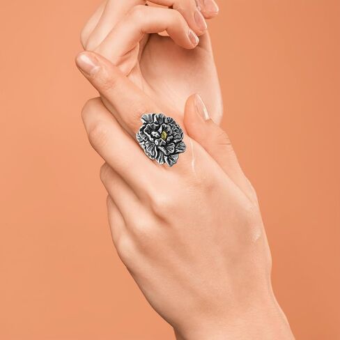 Handmade Big Resin Enamel Flower Ring,Adjustable Open Silver Wide Cocktail Party Gypsy Hippie Floral Ring for Women (A01) in Saudi Arabia