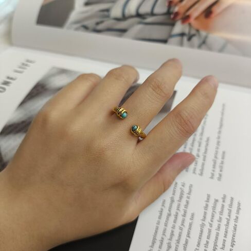 Gold Turquoise Ring, Western Rings for Women, Adjustable Rings for Vintage Jewelry, Boho Stainless Steel Ring for Men in Saudi Arabia