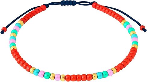 Anklets for Women, Handmade Black Beaded Adjustable Gemstone Anklet, Colorful Small Beads Hippie Foot Jewelry, Ankle Bracelet, Boho Style Waterproof Gift Set with Box & Ribbon in Kuwait