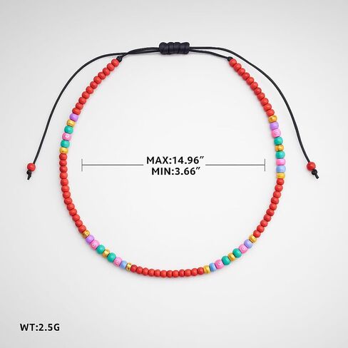 Anklets for Women, Handmade Black Beaded Adjustable Gemstone Anklet, Colorful Small Beads Hippie Foot Jewelry, Ankle Bracelet, Boho Style Waterproof Gift Set with Box & Ribbon in Kuwait