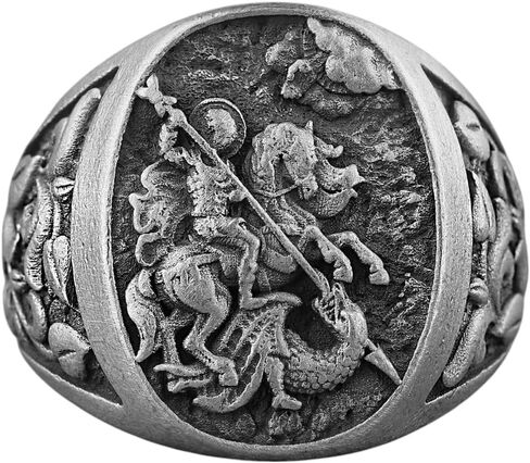 Saint George و The Dragon Signet Ring ، حلقة دينية بيضاوية ، 925 خاتم الرجال الفضي الاسترليني ، المجوهرات المسيحية المصنوعة يدويًا in Kuwait