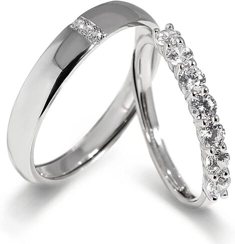 حلقات Meissa Beins Silver Silver Dainty Bands Men and Women Rings 7 Cubic Zirconia Stones Matching Ring Size (مجموعة من حلقتين) in Saudi Arabia