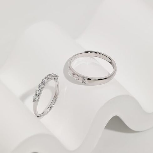 حلقات Meissa Beins Silver Silver Dainty Bands Men and Women Rings 7 Cubic Zirconia Stones Matching Ring Size (مجموعة من حلقتين) in Saudi Arabia
