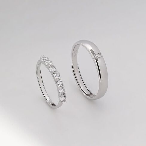 حلقات Meissa Beins Silver Silver Dainty Bands Men and Women Rings 7 Cubic Zirconia Stones Matching Ring Size (مجموعة من حلقتين) in Saudi Arabia