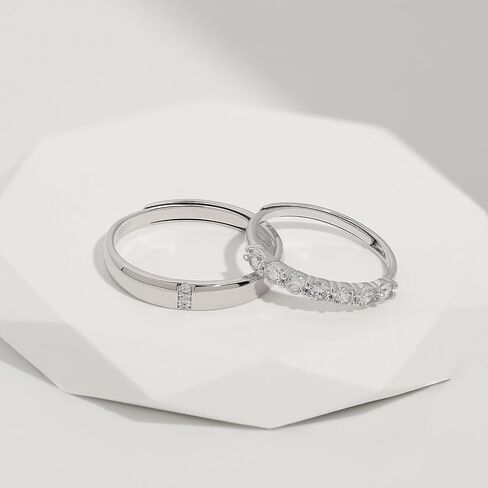 حلقات Meissa Beins Silver Silver Dainty Bands Men and Women Rings 7 Cubic Zirconia Stones Matching Ring Size (مجموعة من حلقتين) in Saudi Arabia