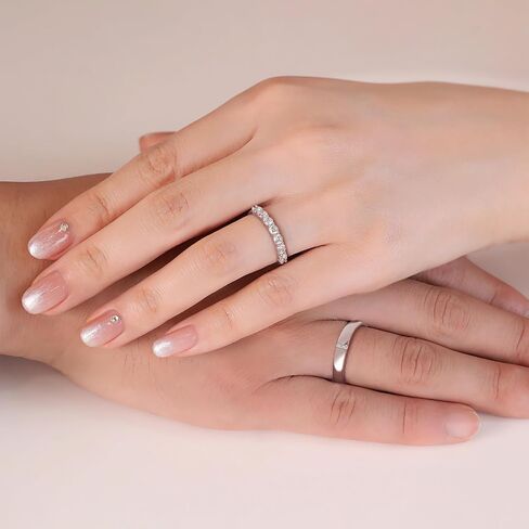حلقات Meissa Beins Silver Silver Dainty Bands Men and Women Rings 7 Cubic Zirconia Stones Matching Ring Size (مجموعة من حلقتين) in Saudi Arabia