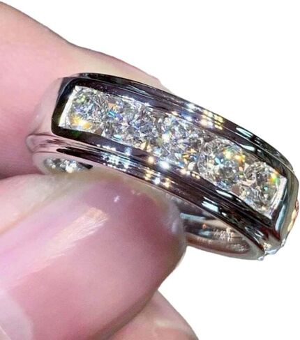 2 CT Round Men Men's Diamond Lainting Band Band Ring 14K White Gold Finish Finis Diamond Ring Mailate Health Hight For Hem (White ، 12) in Saudi Arabia