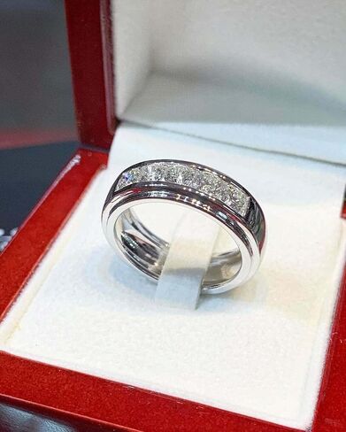 2 CT Round Men Men's Diamond Lainting Band Band Ring 14K White Gold Finish Finis Diamond Ring Mailate Health Hight For Hem (White ، 12) in Saudi Arabia