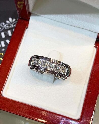 2 CT Round Men Men's Diamond Lainting Band Band Ring 14K White Gold Finish Finis Diamond Ring Mailate Health Hight For Hem (White ، 12) in Saudi Arabia