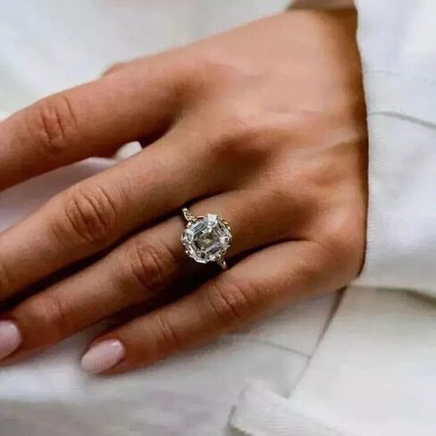 SilverQ 2.50 Ct Asscher Cut Diamond Art Deco Style Solitaire Engagement Ring For Women 14K Gold Plated Floral Prong Milgrain Vintage Inspired Ring 925 Sterling Silver Handmade Wedding Proposal Jewelry in Saudi Arabia