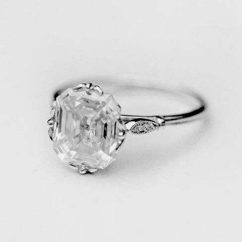 SilverQ 2.50 Ct Asscher Cut Diamond Art Deco Style Solitaire Engagement Ring For Women 14K Gold Plated Floral Prong Milgrain Vintage Inspired Ring 925 Sterling Silver Handmade Wedding Proposal Jewelry in Saudi Arabia