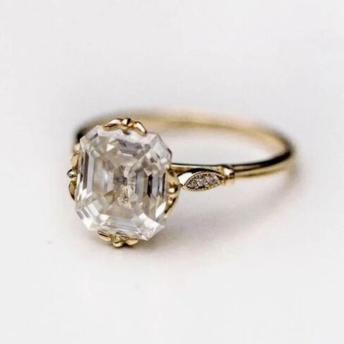SilverQ 2.50 Ct Asscher Cut Diamond Art Deco Style Solitaire Engagement Ring For Women 14K Gold Plated Floral Prong Milgrain Vintage Inspired Ring 925 Sterling Silver Handmade Wedding Proposal Jewelry in Saudi Arabia