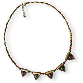 Antique Brass Beaded Necklace, Handmade Tribal Necklace, Boho Ethnic Necklace, Vintage-Inspired Statement Jewelry, Gift for Her in Kuwait