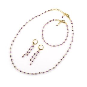 (3pcs) مجموعة من الجمجمة الطبيعية للأحجار الكريمة المجوهرات مجموعة التحرير والسرد ، 14K مطلي بالذهب ، وسلسلة الوردية ، والخرز الكريستال ، ومجوهرات البوهيمية المصنوعة يدويًا - أساور ، وقلادة ، وأقراط للنساء in Kuwait