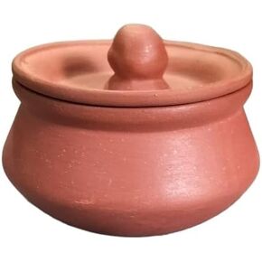 Handmade Clay Curd Pot with Lid | Earthen Terracotta Dahi Handi | Mud Yogurt Pot | Mitti Serving Bowl for Kitchen & Dining (Design 2, 300 ml) in Saudi Arabia