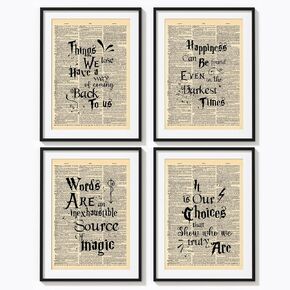 Harry With Book Girl Potter Quotes Wall Art Quotes and Sayings Gift For Bookworm lovegood Retro Decor Home Cafes Office Store Pubs Club on Upcycled Vintage Dictionary Print - UNFRAMED 9 X 12 inches in Kuwait