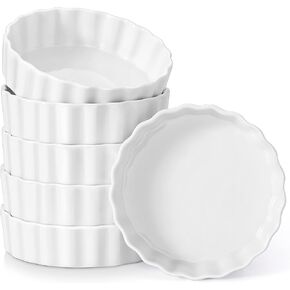 LOVECASA Ceramic Mini Pie Pans Set of 6-5.5 Inch Oven Safe Small Pie Dishes, Nonstick Mini Pot Pie Baking Tins for Chicken Pot Pie, Tarts, Quiches & Desserts, Stackable Ruffled Rims, White in Saudi Arabia