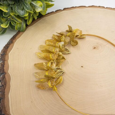 Appalachian Gems Mini Citrine Crystal Crown Tiara with Gold Leaf for Weddings Brides Witch Crown Photoshoots and Halloween in Saudi Arabia